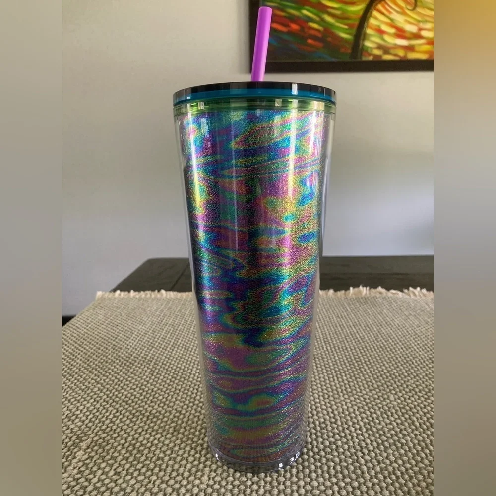 New Starbucks multi color 25oz tumbler with straw